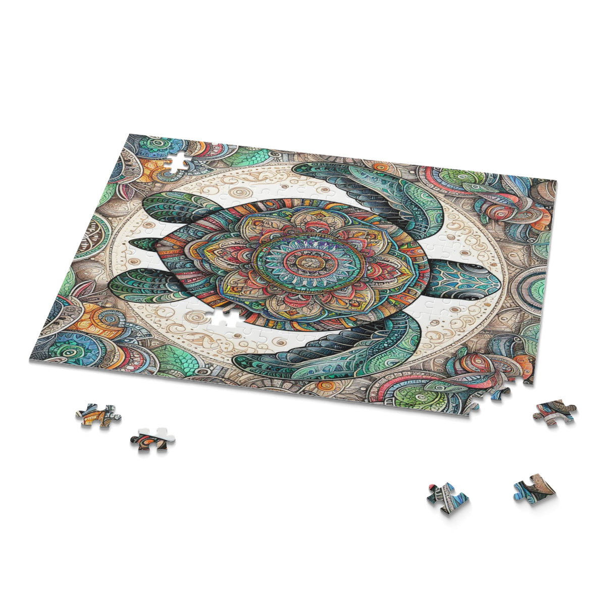 Colorful Mandala Sea Turtle Jigsaw Puzzle (120, 252, or 500-Piece)