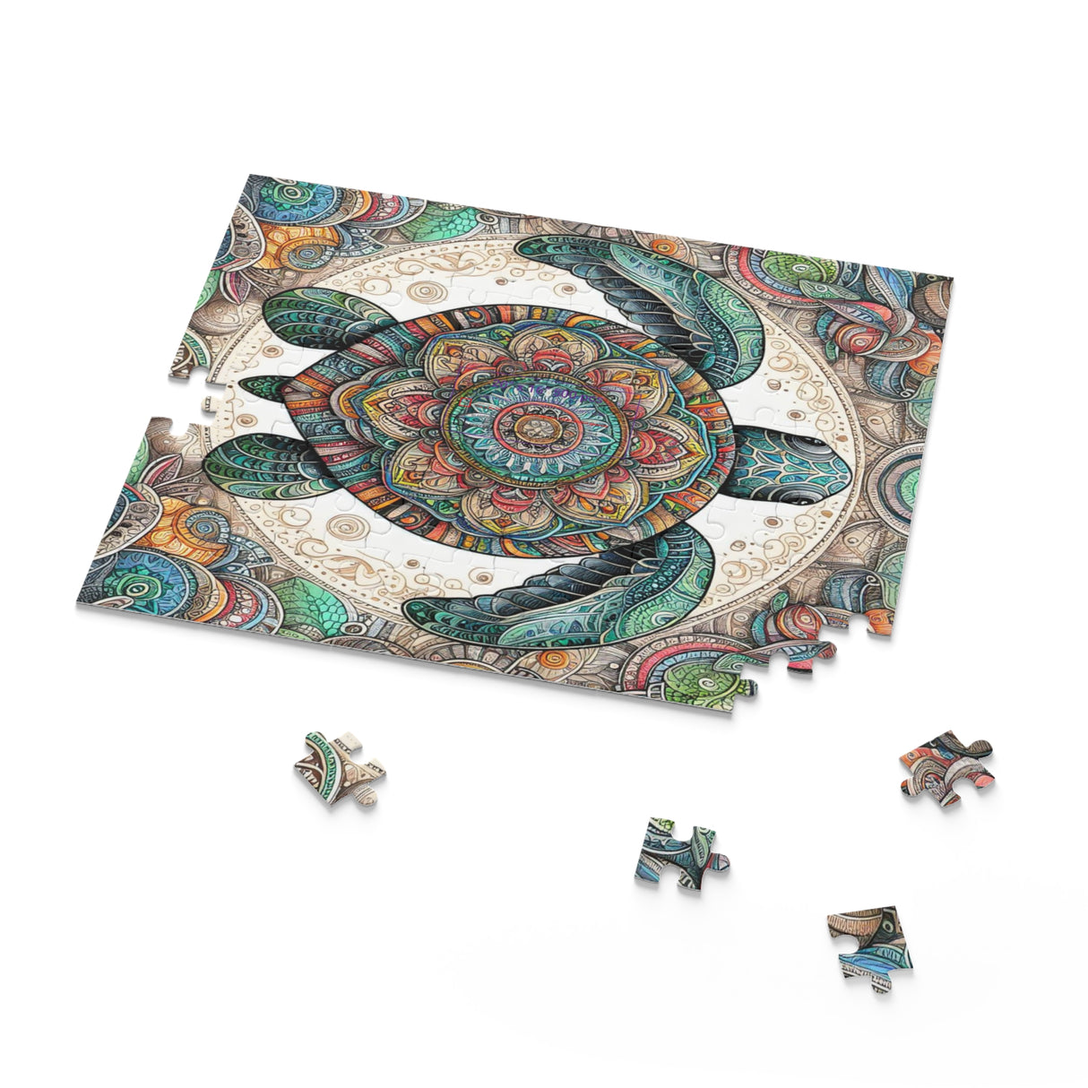 Colorful Mandala Sea Turtle Jigsaw Puzzle (120, 252, or 500-Piece)