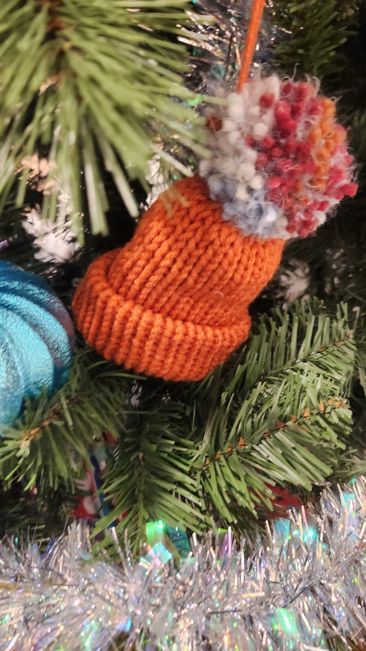 Mini Knitted Winter Beanies for Christmas Tree Ornaments - Set of 7