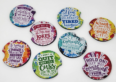 Sassy Car Coasters - 8 Pack Bright-Colored Cup Holder Liners