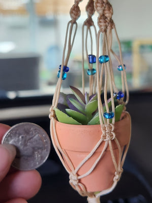 Fun Mini Macrame Potted Succulent Plant Hanging Ornament for Car Rearview Mirror