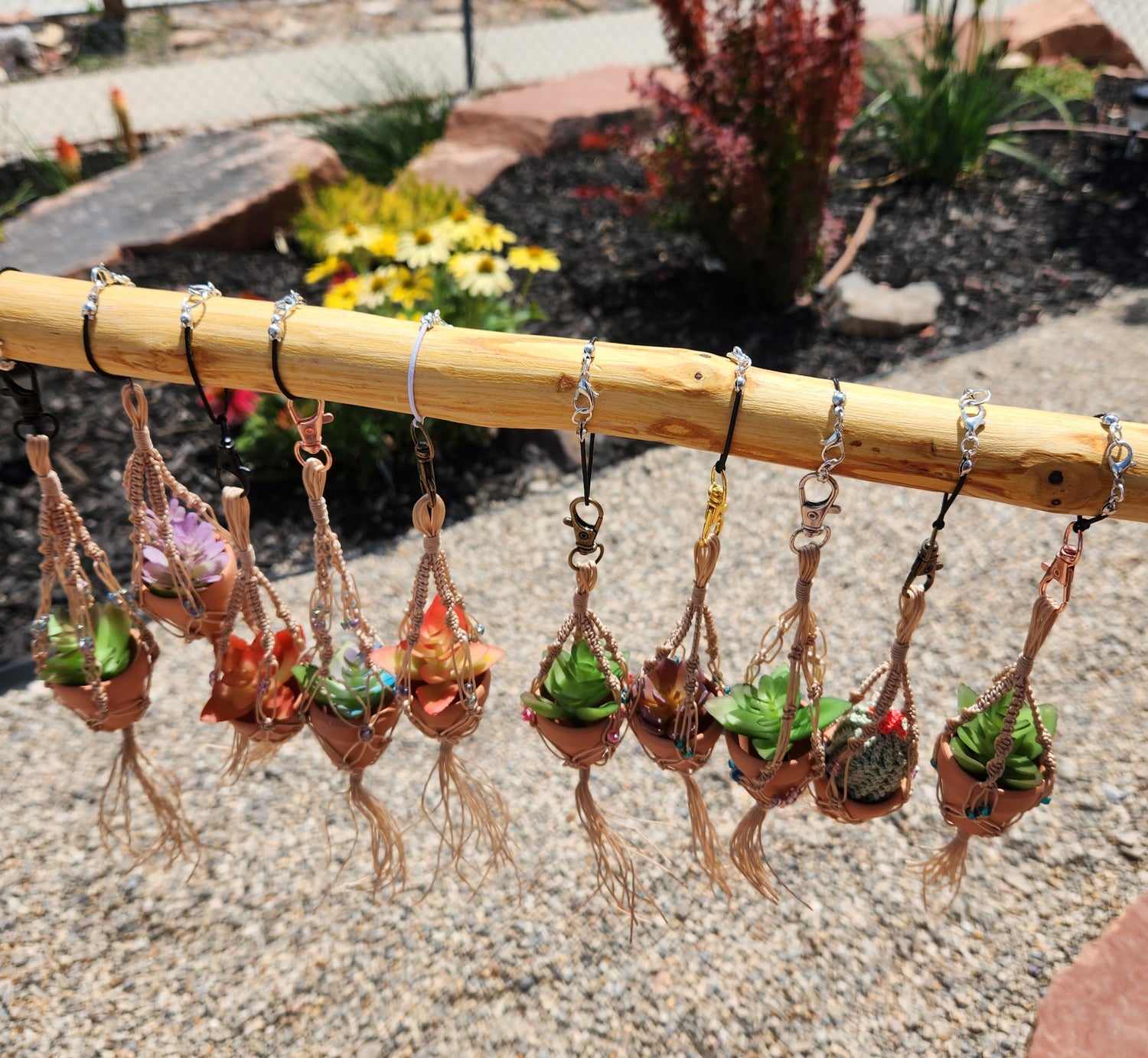 mini hanging succulent for car Fun Mini Macrame Potted Succulent Plant Hanging Ornament for Car Rearv – TWISTED TRAIL LIFE