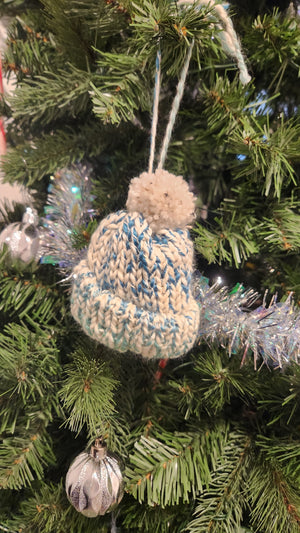 Mini Knitted Winter Beanies for Christmas Tree Ornaments - Set of 7