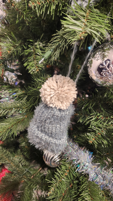 Mini Knitted Winter Beanies for Christmas Tree Ornaments - Set of 7