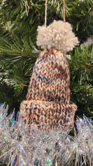 Mini Knitted Winter Beanies for Christmas Tree Ornaments - Set of 7