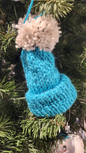 Mini Knitted Winter Beanies for Christmas Tree Ornaments - Set of 7