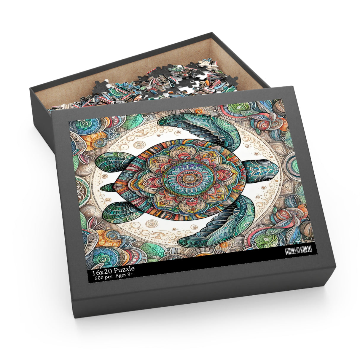 Colorful Mandala Sea Turtle Jigsaw Puzzle (120, 252, or 500-Piece)