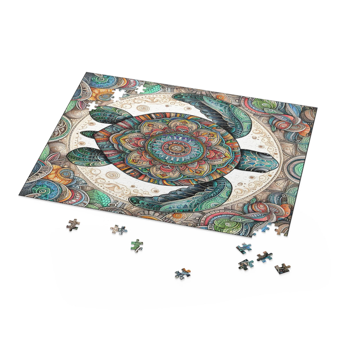 Colorful Mandala Sea Turtle Jigsaw Puzzle (120, 252, or 500-Piece)