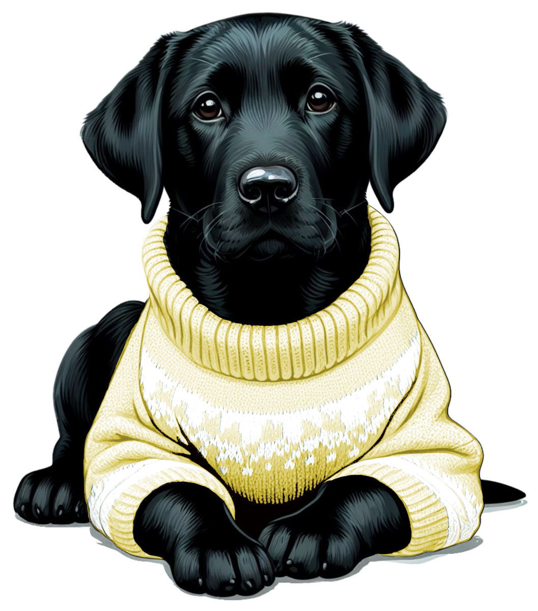 Black Lab Puppy Dog Wearing a Cozy Colorful Sweater Die Cut Individual Sticker