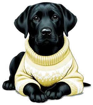 Black Lab Puppy Dog Wearing a Cozy Colorful Sweater Die Cut Individual Sticker