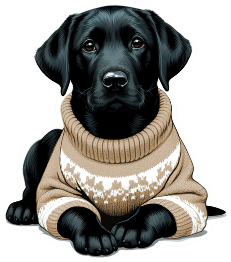 Black Lab Puppy Dog Wearing a Cozy Colorful Sweater Die Cut Individual Sticker