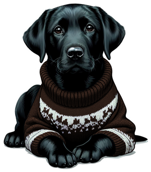 Black Lab Puppy Dog Wearing a Cozy Colorful Sweater Die Cut Individual Sticker