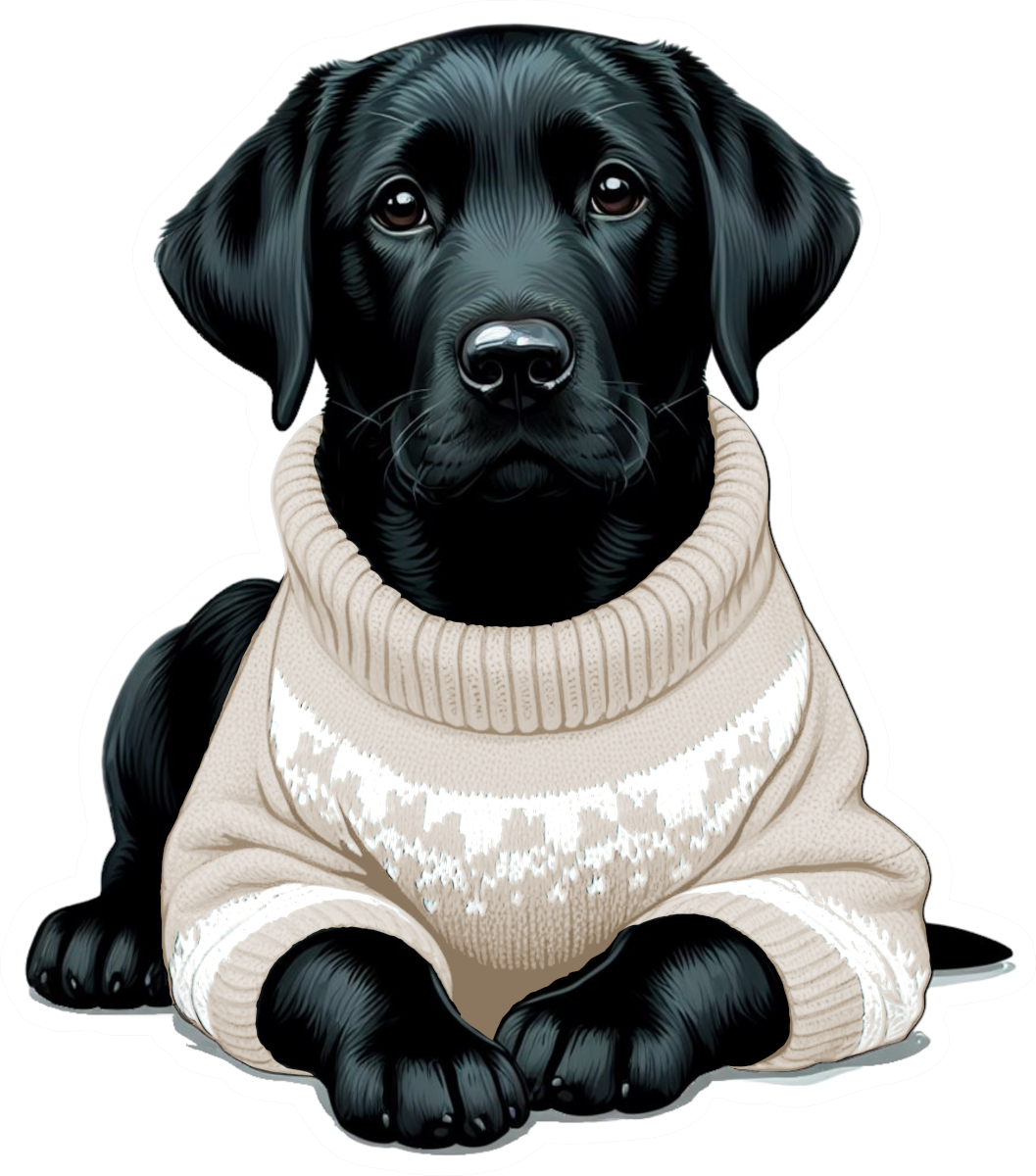 Black Lab Puppy Dog Wearing a Cozy Colorful Sweater Die Cut Individual Sticker