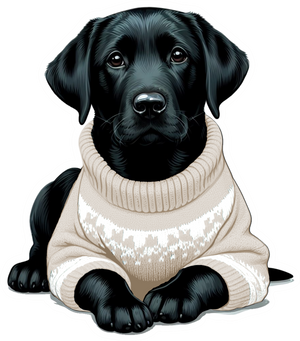 Black Lab Puppy Dog Wearing a Cozy Colorful Sweater Die Cut Individual Sticker