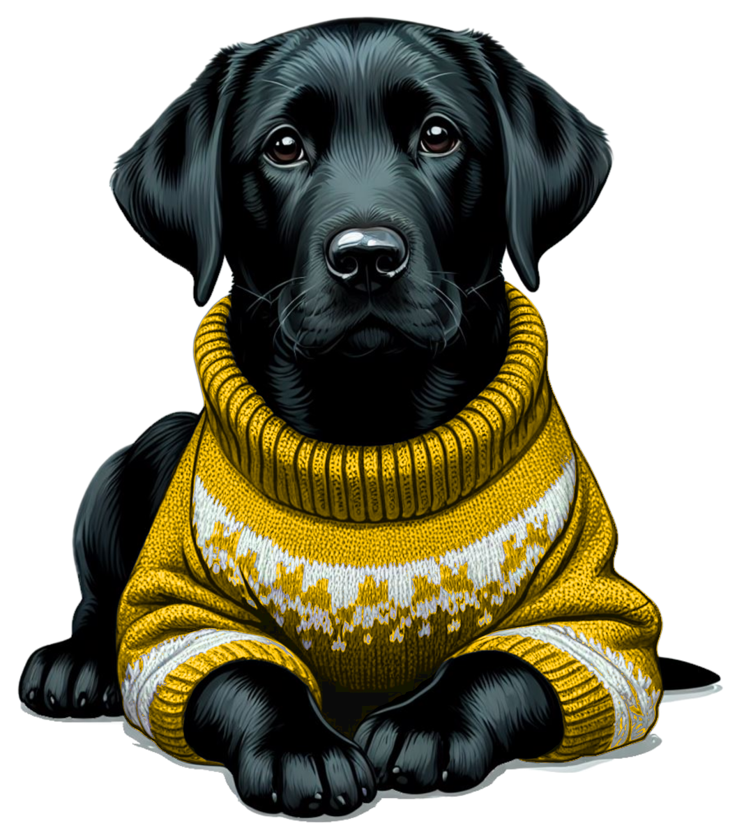 Black Lab Puppy Dog Wearing a Cozy Colorful Sweater Die Cut Individual Sticker