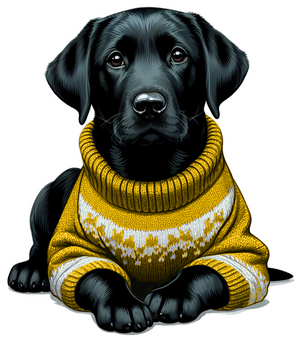 Black Lab Puppy Dog Wearing a Cozy Colorful Sweater Die Cut Individual Sticker