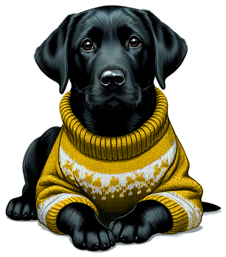 Black Lab Puppy Dog Wearing a Cozy Colorful Sweater Die Cut Individual Sticker