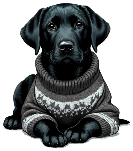 Black Lab Puppy Dog Wearing a Cozy Colorful Sweater Die Cut Individual Sticker