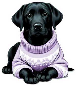 Black Lab Puppy Dog Wearing a Cozy Colorful Sweater Die Cut Individual Sticker