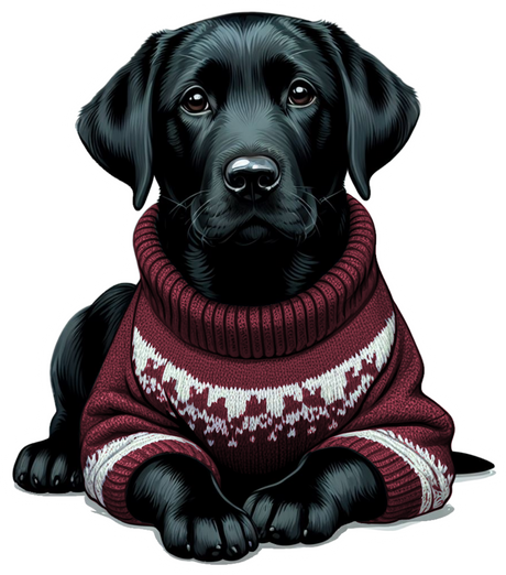 Black Lab Puppy Dog Wearing a Cozy Colorful Sweater Die Cut Individual Sticker