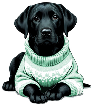 Black Lab Puppy Dog Wearing a Cozy Colorful Sweater Die Cut Individual Sticker