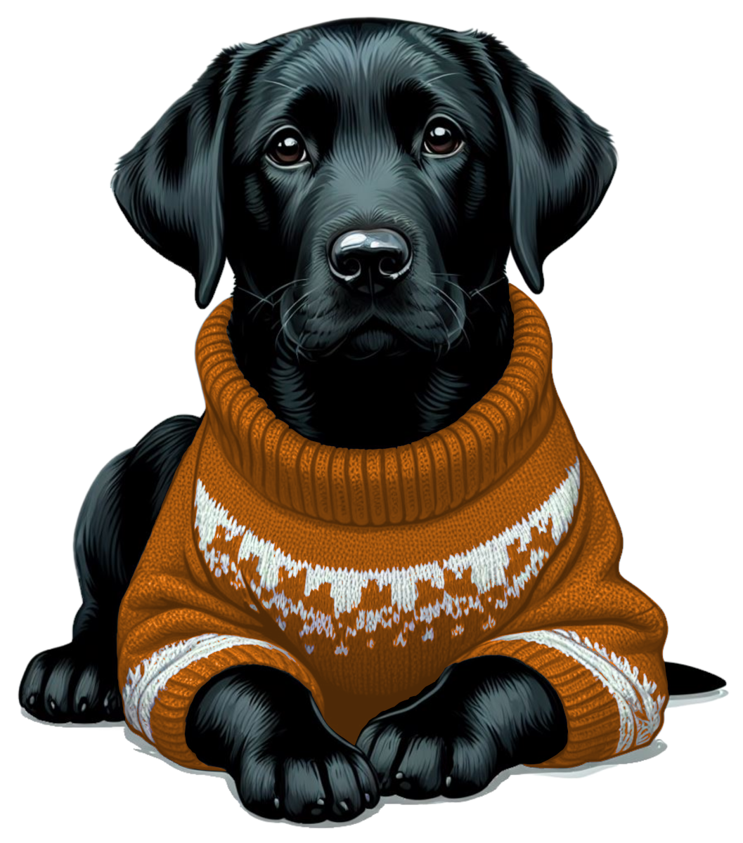 Black Lab Puppy Dog Wearing a Cozy Colorful Sweater Die Cut Individual Sticker