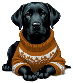 Black Lab Puppy Dog Wearing a Cozy Colorful Sweater Die Cut Individual Sticker