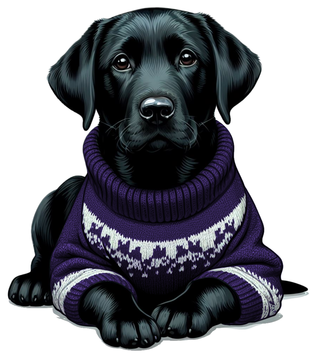 Black Lab Puppy Dog Wearing a Cozy Colorful Sweater Die Cut Individual Sticker