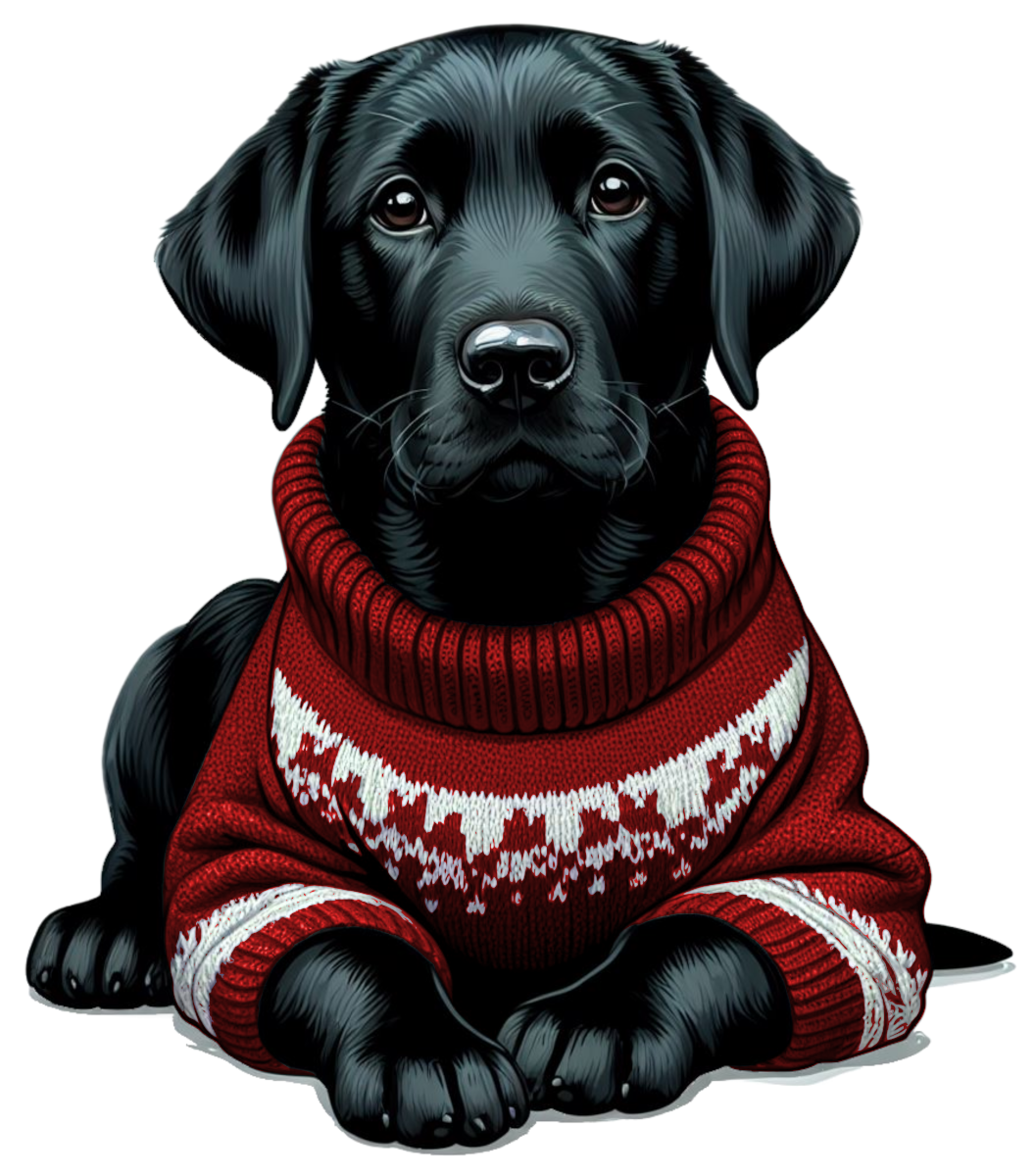 Black Lab Puppy Dog Wearing a Cozy Colorful Sweater Die Cut Individual Sticker