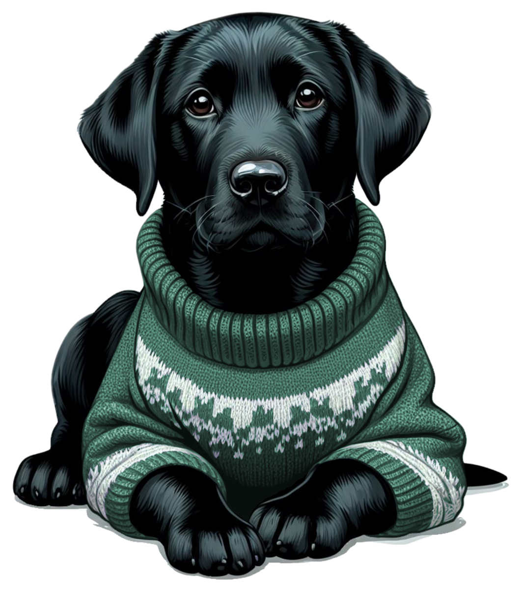 Black Lab Puppy Dog Wearing a Cozy Colorful Sweater Die Cut Individual Sticker