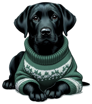 Black Lab Puppy Dog Wearing a Cozy Colorful Sweater Die Cut Individual Sticker