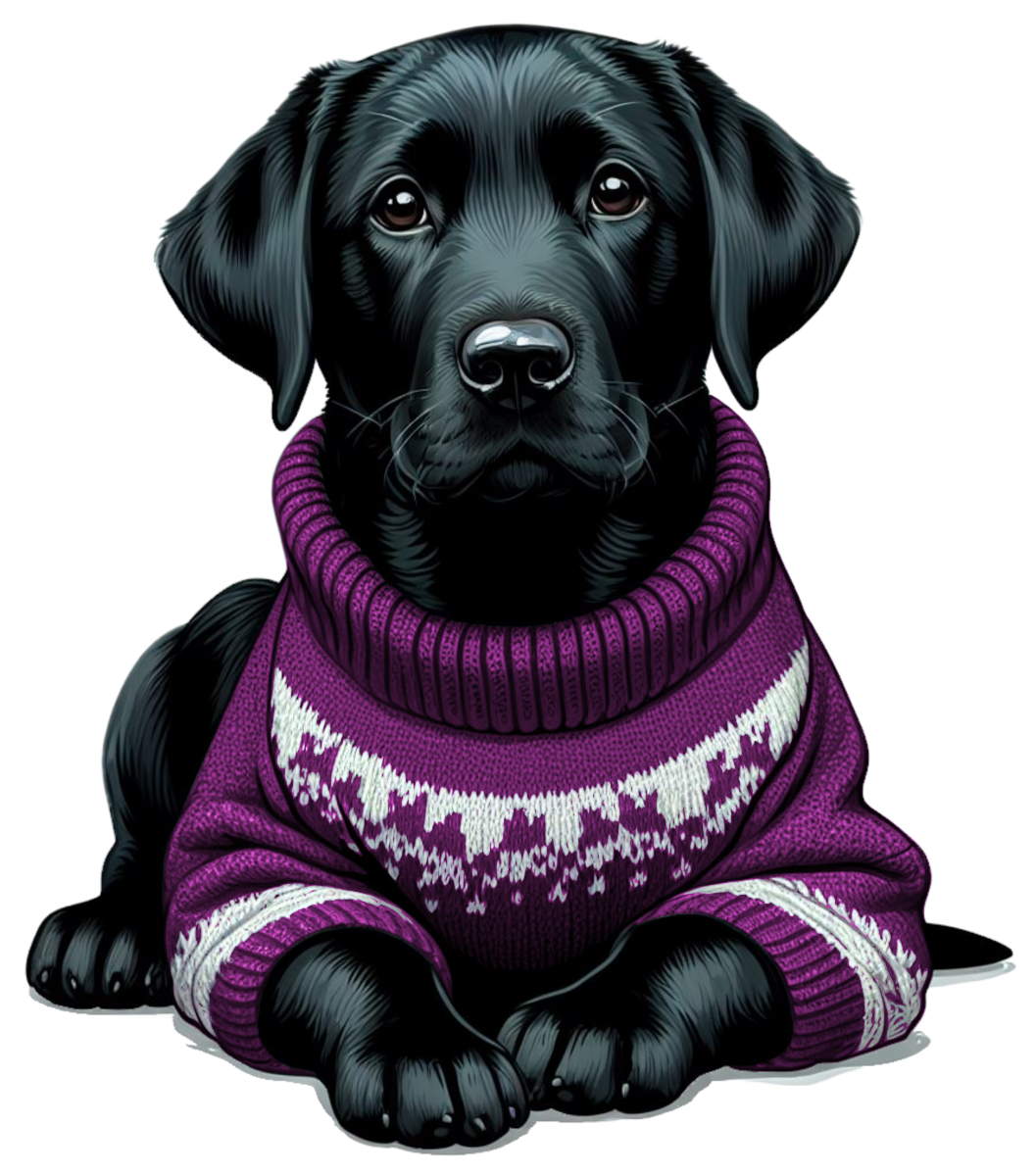 Black Lab Puppy Dog Wearing a Cozy Colorful Sweater Die Cut Individual Sticker